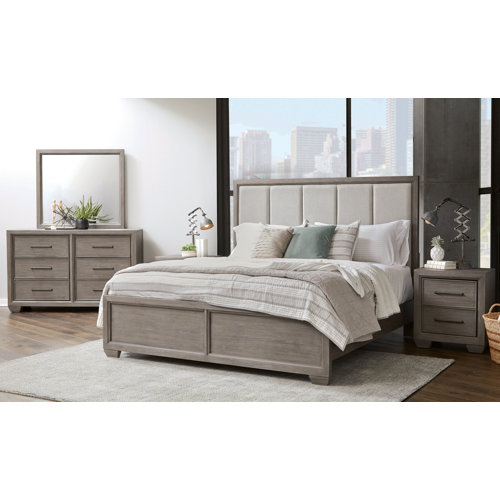 Roundhill Furniture Ennesley Gray Wood Bedroom Set With Upholstered